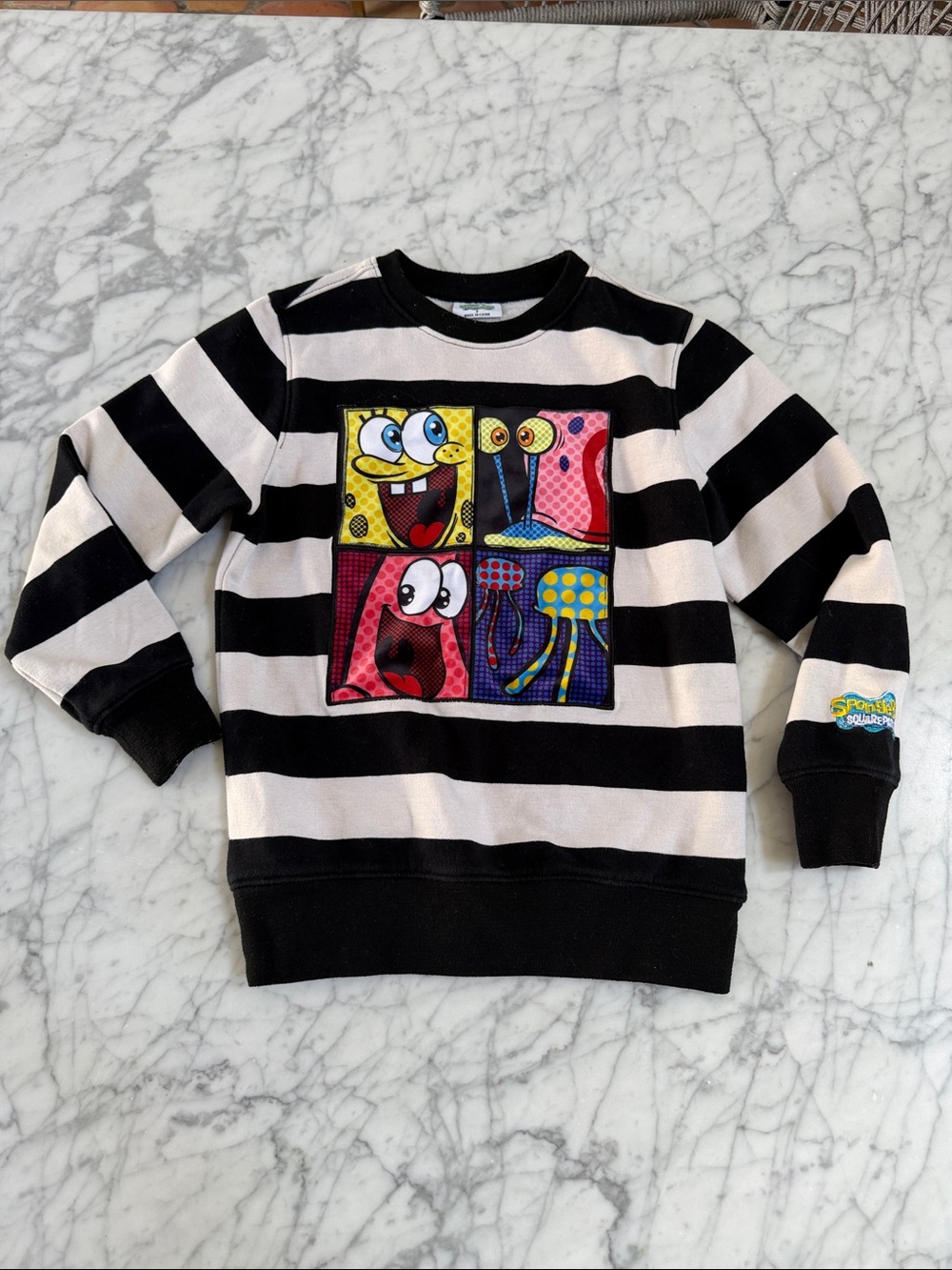Kids Sponge Bob Striped Pullover Sweatshirt Youth Small Sz 6/7Y